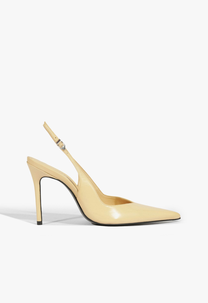 Slingback Couro Salto Alto Fino Bege