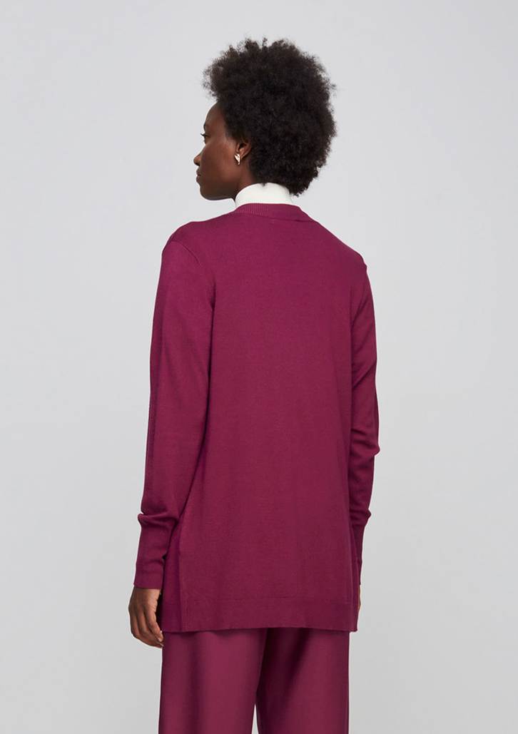 Cardigan Roxo Dzarm Aberto Em Tricô Alongado
