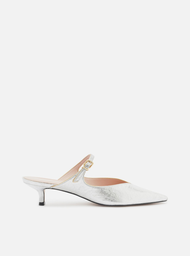 Mule Prata Arezzo Couro Bico Fino Boneca