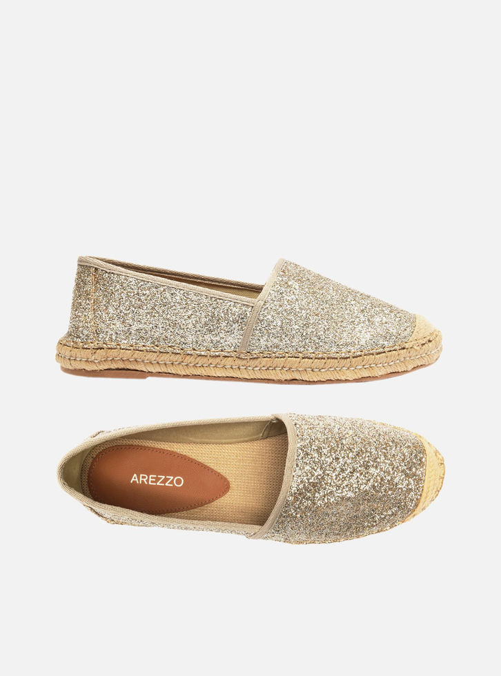 Espadrille Rasteira Dourada Arezzo Glitter Fechada