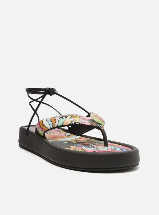 Sandália Preta Brizza Arezzo Estampa Flatform Amarração