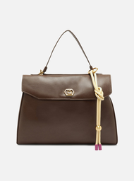 Bolsa Satchel Marrom Arezzo Couro Grande Bag Charm Nó