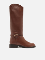 Bota Marrom Arezzo Couro Cano Longo Montaria Fivela