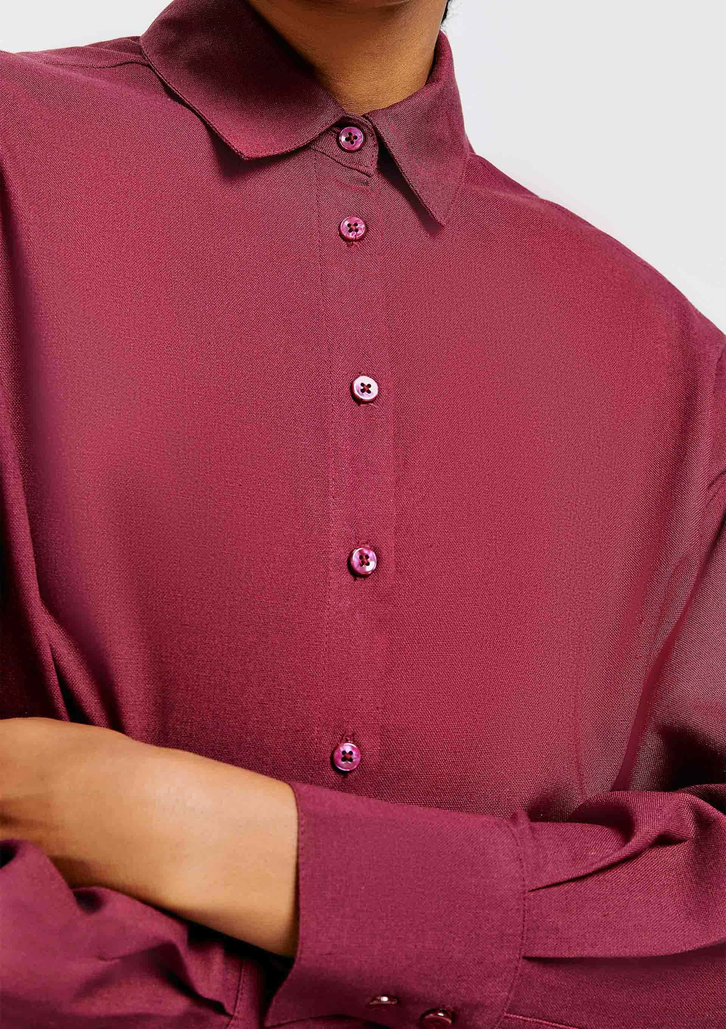 Camisa Vinho Hering Manga Longa Ampla Com Linho