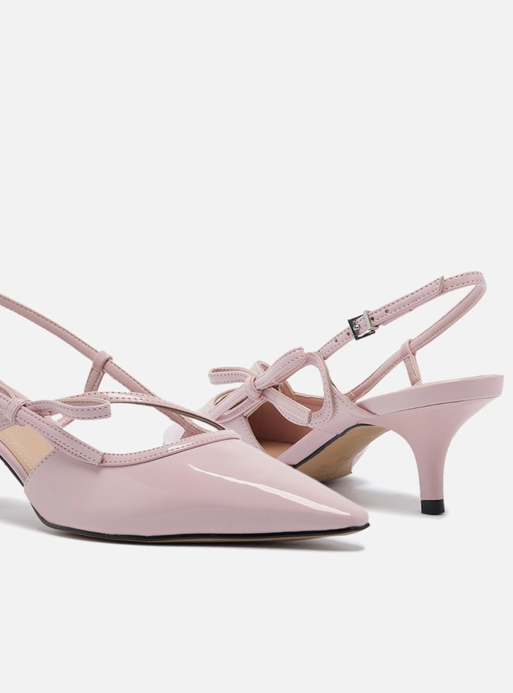 Scarpin Rosa Salto Fino Slingback Laço