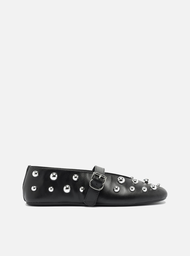 Sapatilha Boneca Preta Couro Studs