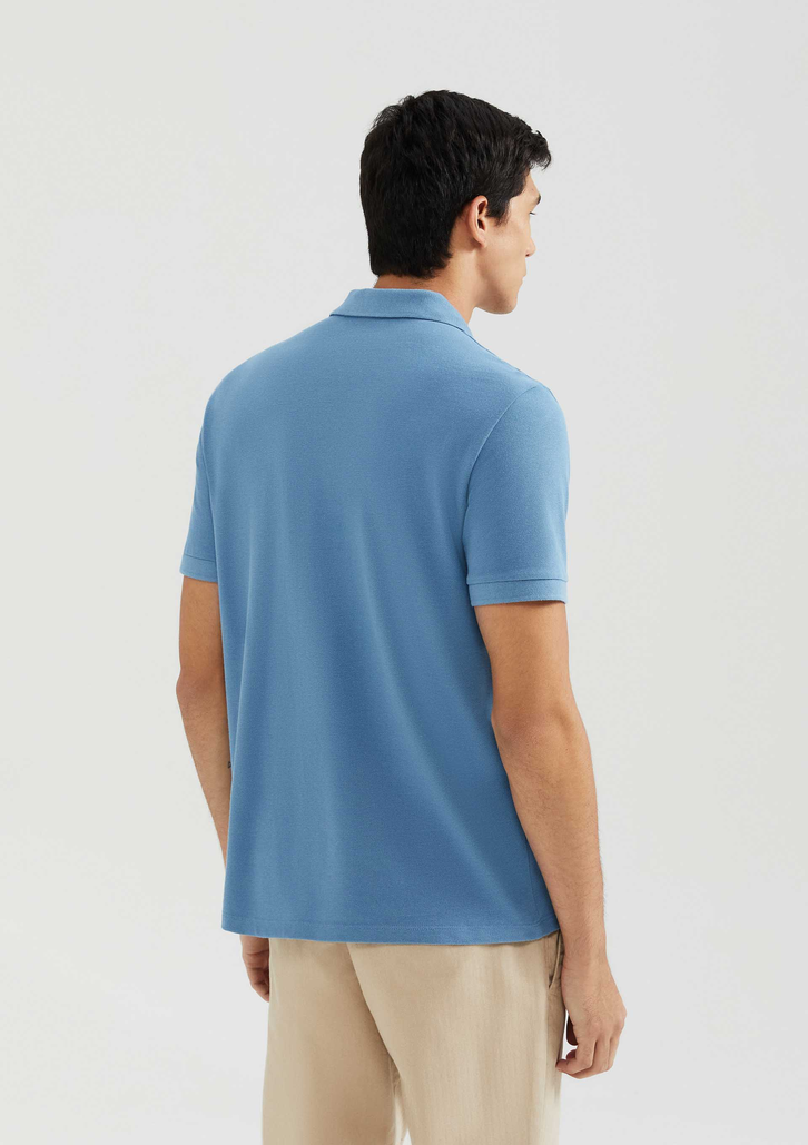 Camisa Polo Básica Azul Clara Manga Curta Em Piquet
