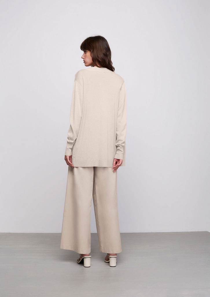 Cardigan Marrom Dzarm Aberto Em Tricot Alongado