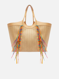 Bolsa Hobo Marrom Arezzo Média Tramada Franjas