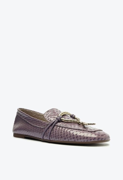Sapato Mocassim Cicy Couro Croco Roxo