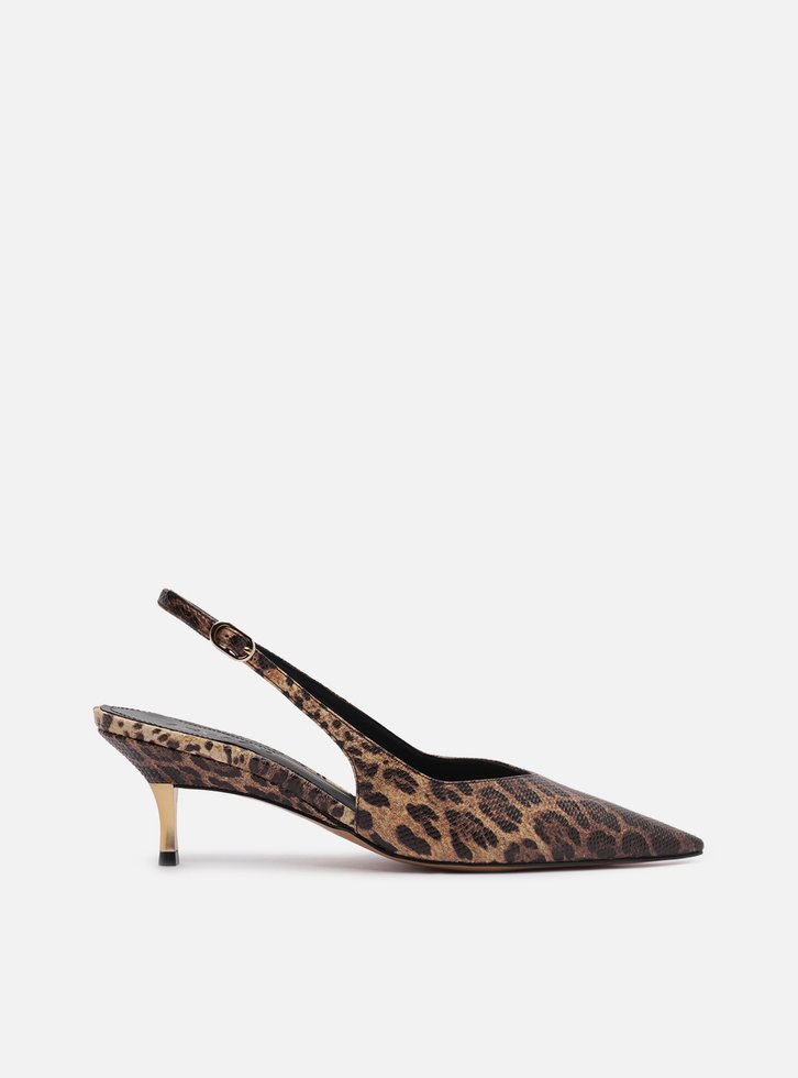 Scarpin Animal Print Slingback Salto Médio Dourado