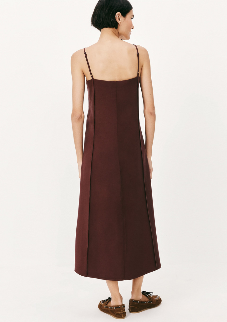 Vestido Midi Marrom Hering Em Peach Touch Com Recortes