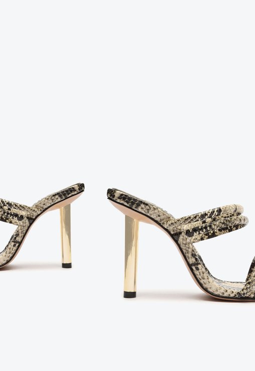 SANDÁLIA MULE SNAKE BEGE SCHUTZ LOVER COURO SALTO ALTO