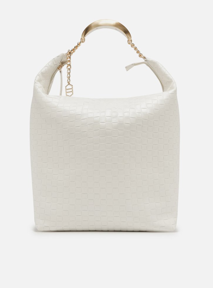 Bolsa Hobo Branca Couro Tressê Grande Silvia Braz