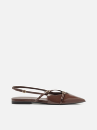 Sapatilha Marrom Arezzo Verniz Slingback Tiras Fivelas