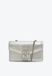 Bolsa Prateada Schutz Shoulder Média Couro S