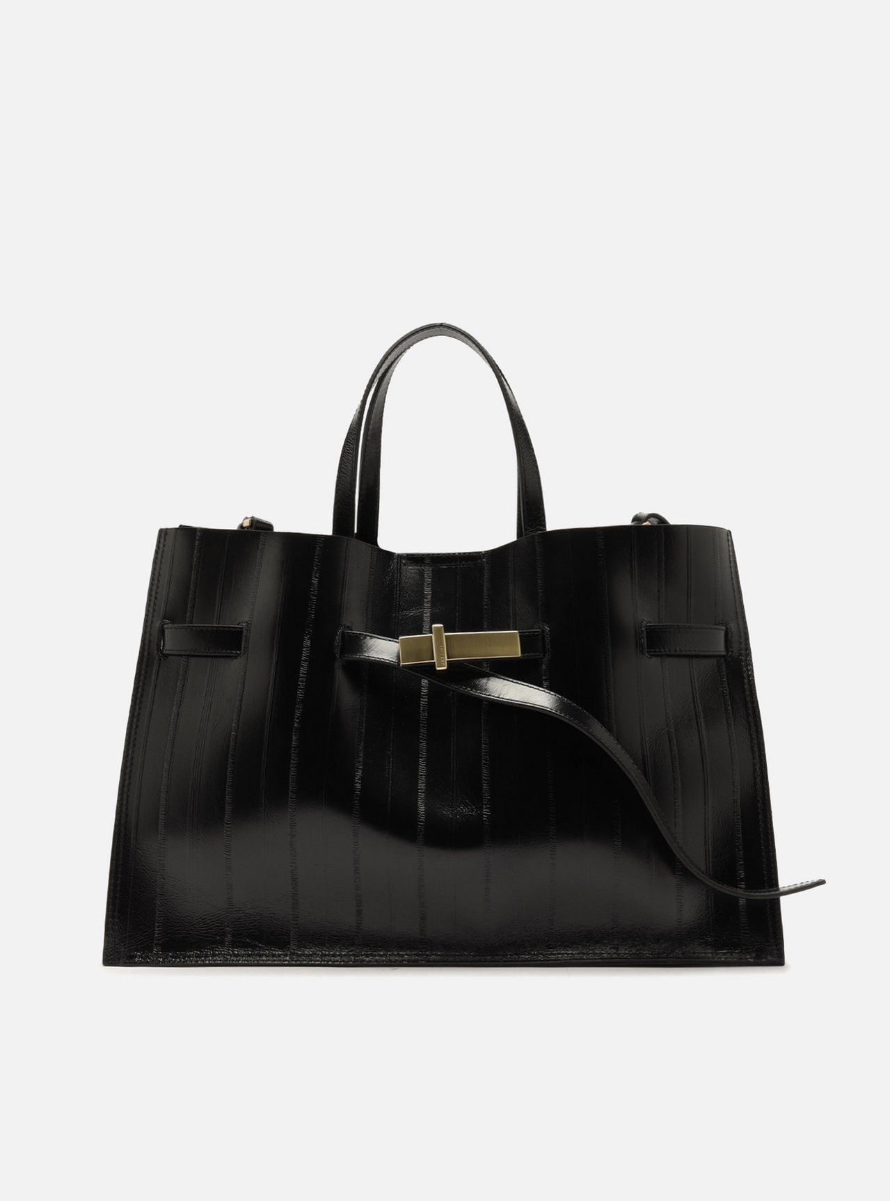 Bolsa Tote Preta Couro Grande Tira Metal | ZZ MALL