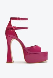 Sandália Meia Pata Rosa Schutz Salto Bloco Verniz