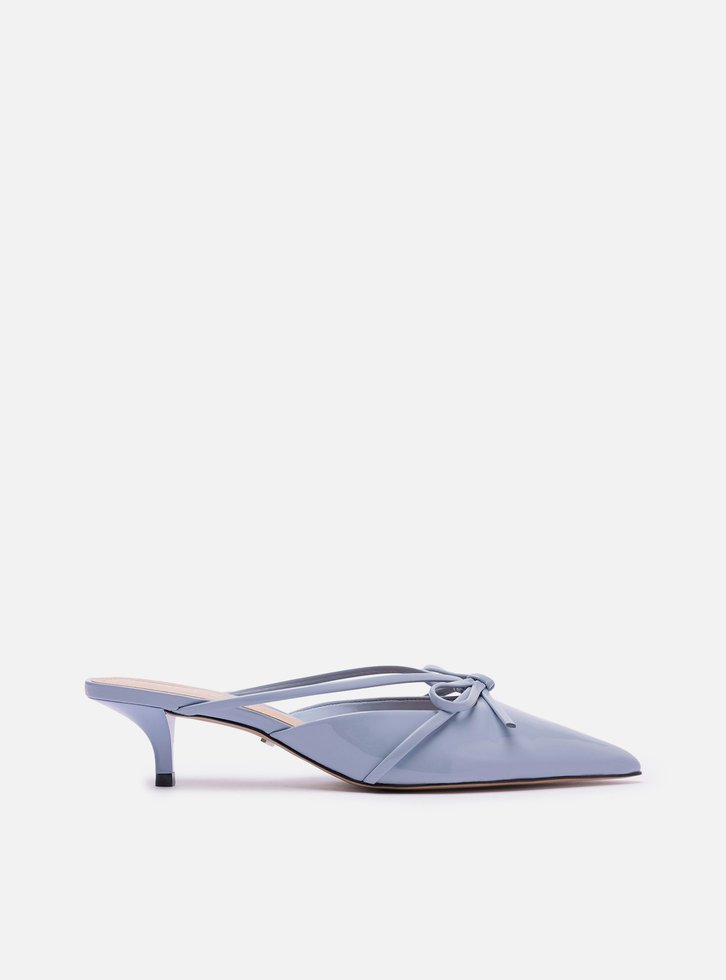 Mule Azul Verniz Salto Kitten Laço