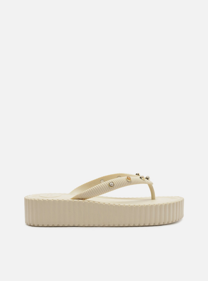 Chinelo de Dedo Off White Flatform Pedraria Brizza