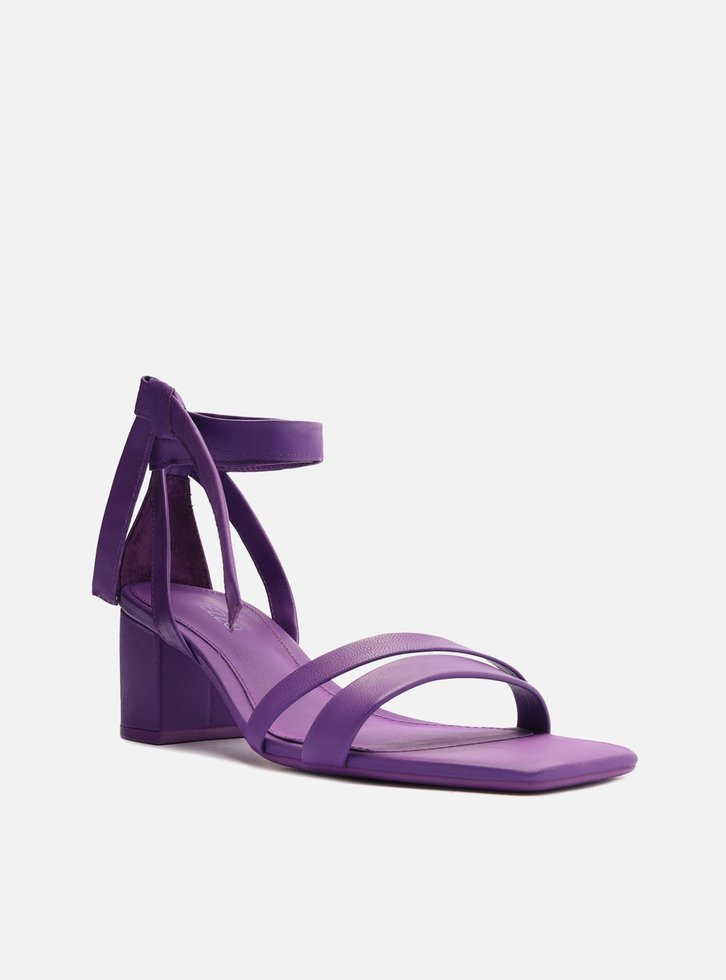 SANDÁLIA ROXA AREZZO COURO SALTO BLOCO LACE UP