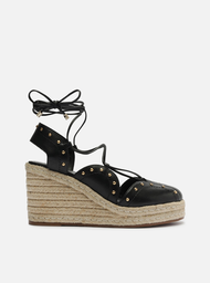 Espadrille Preta Arezzo Couro Salto Alto Amarração