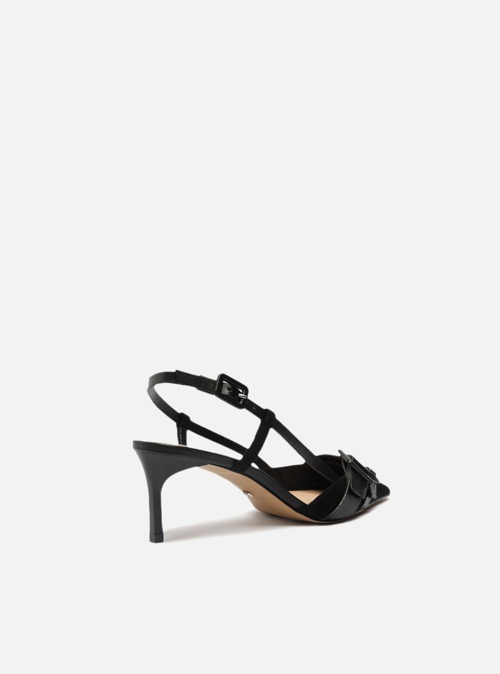 Scarpin Preto Nobuck Salto Baixo Slingback