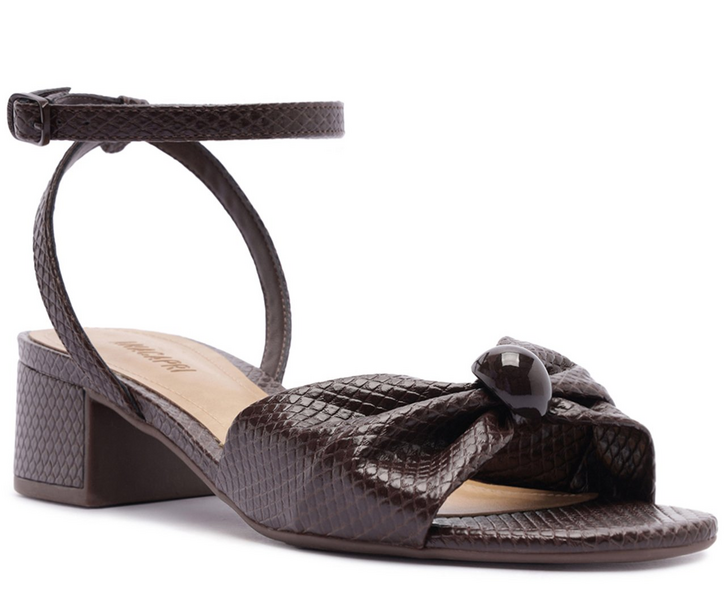 Sandália Salto Bloco Laço Marrom