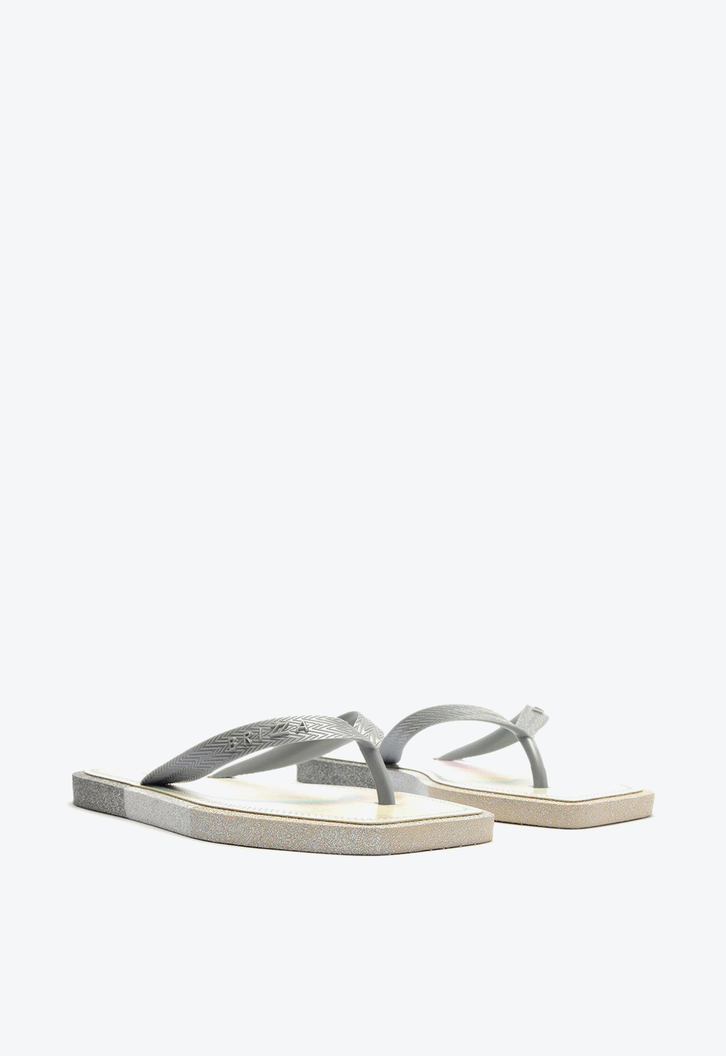 Chinelo De Dedo Prata Brizza Glitter Square