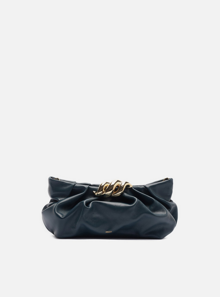 Bolsa Tiracolo Azul Couro Média Metal