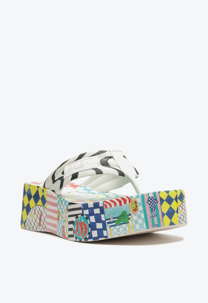 Sandália Flatform Branca Estampada Brizza Lulu