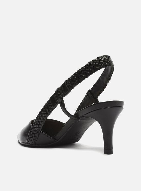 SCARPIN PRETO AREZZO COURO SALTO MÉDIO TIRA TRESSÊ