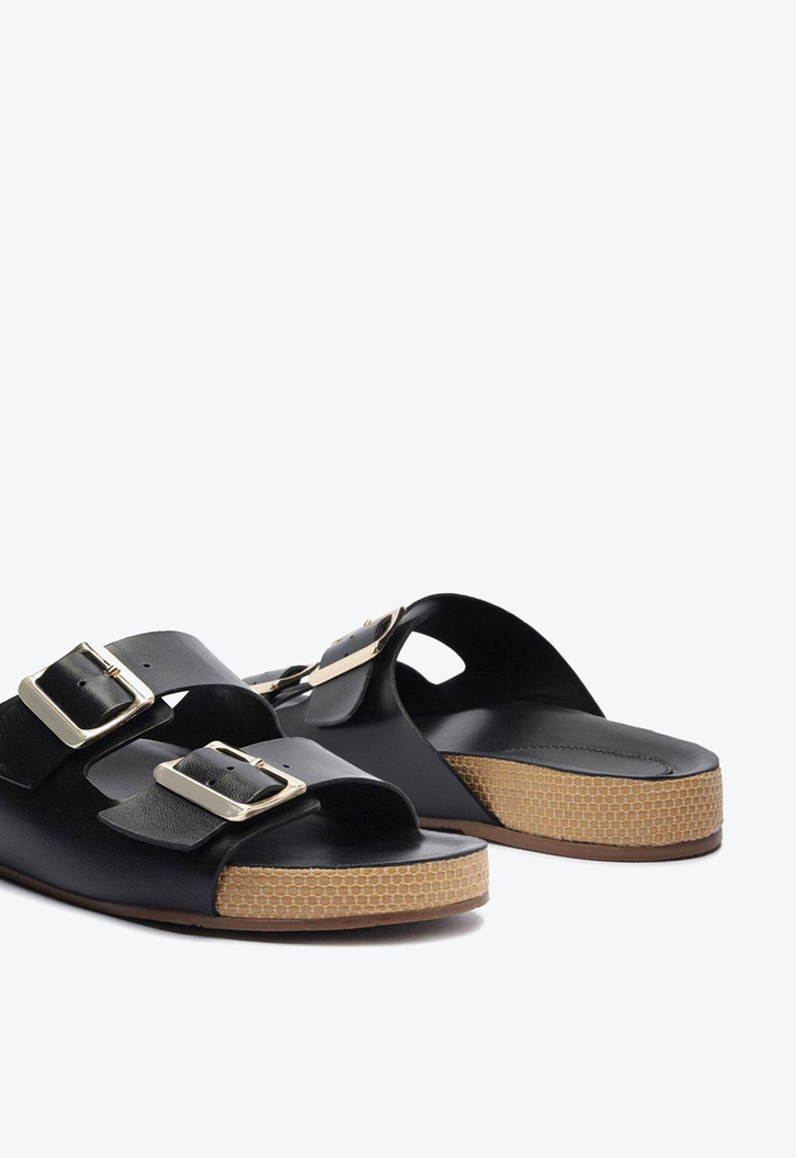 Sandália Slide Preta Arezzo Couro Tiras