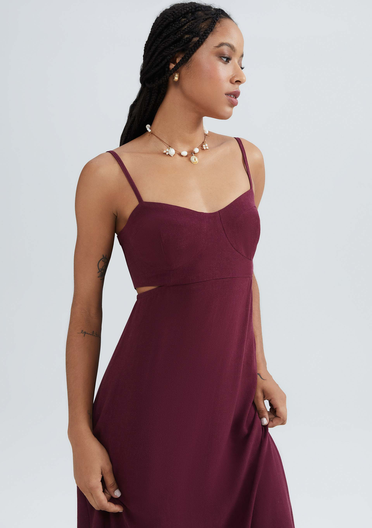 Vestido Vinho Hering Midi Cut Out