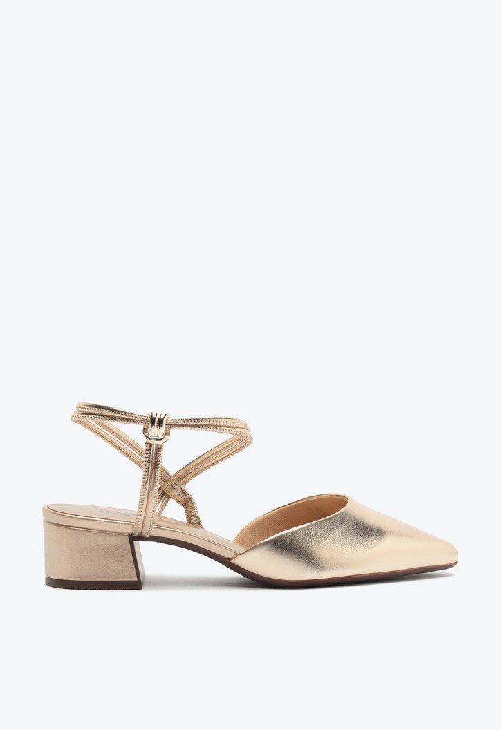 Scarpin Slingback Tiras Finas Detalhe Metal Dourado