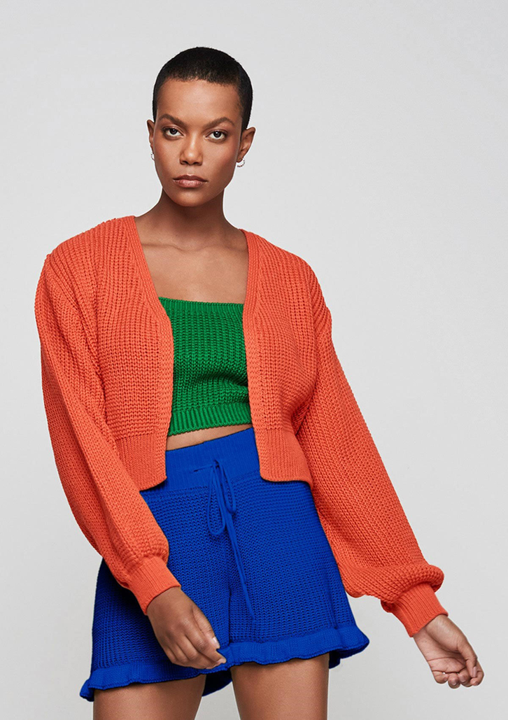 Cardigan Laranja Dzarm Em Tricô Com Mangas Bufantes