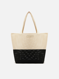 Bolsa Shopping Bege e Preta Grande Crochê