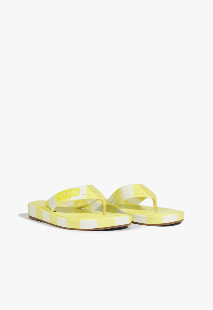 Chinelo Couro Croco Listras Amarelo Neon