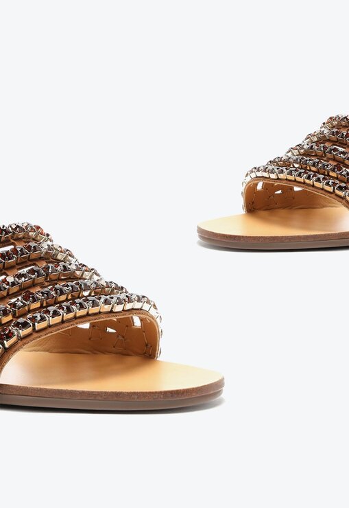 SANDÁLIA RASTEIRA MARROM SCHUTZ SLIDE PEDRAS GLAM