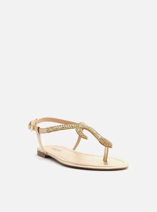 Rasteira Dourada Tiras Slim Pedraria Snake