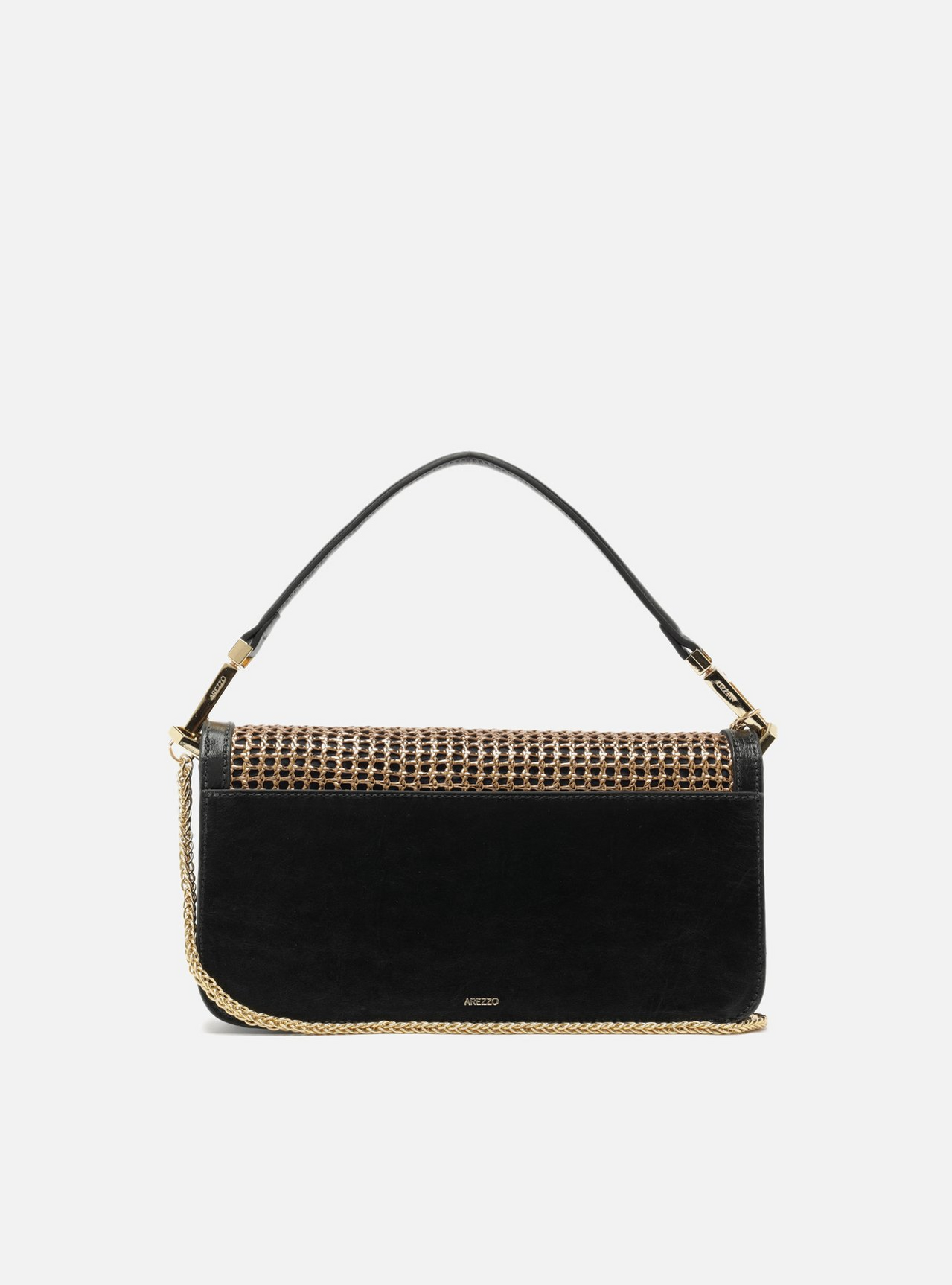 Bolsa Tiracolo Preta Couro A001 Média Metálica | ZZ MALL