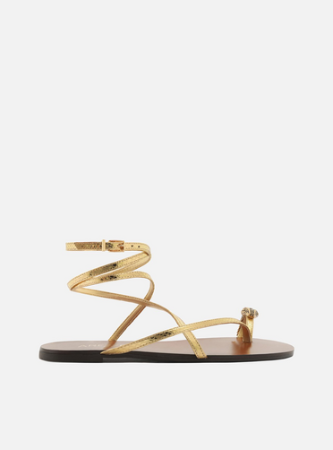 Rasteira Dourada Couro Dedeira Metal Snake