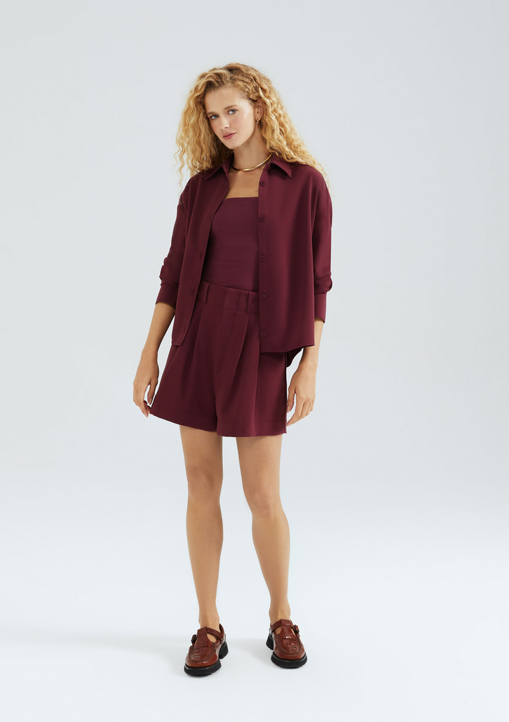 Camisa Vinho Hering Manga Longa Em Crepe