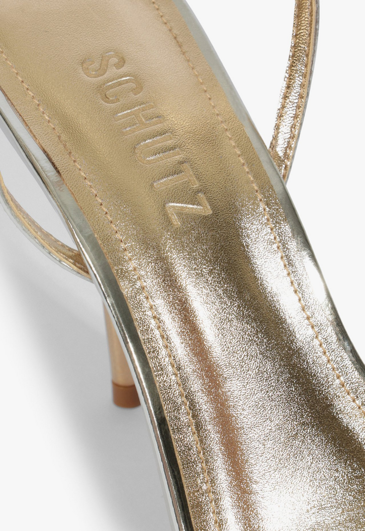 Sandália Salto Elodie Buckle Verniz Dourado | ZZ MALL