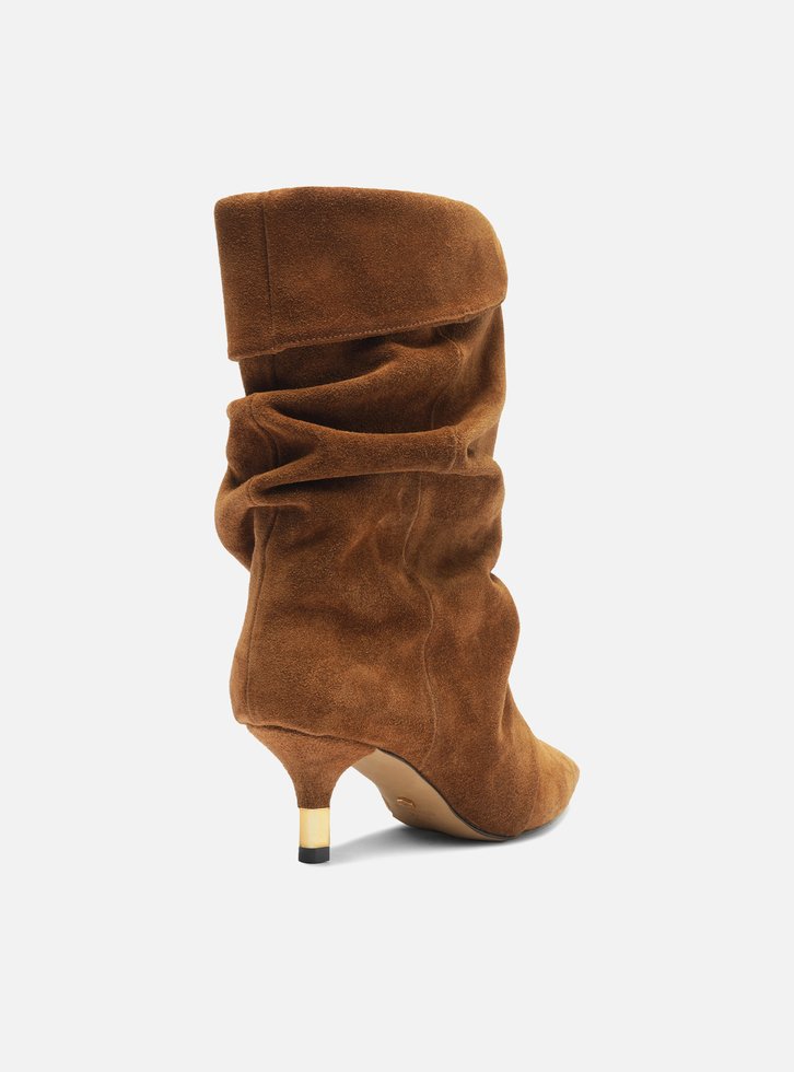 Bota Marrom Suede Cano Médio Salto Fino Slouch