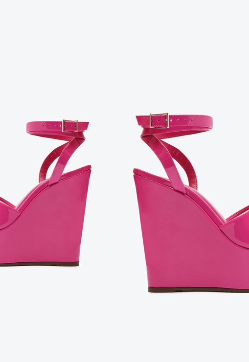 Sandália Anabela Plataforma Verniz Pink