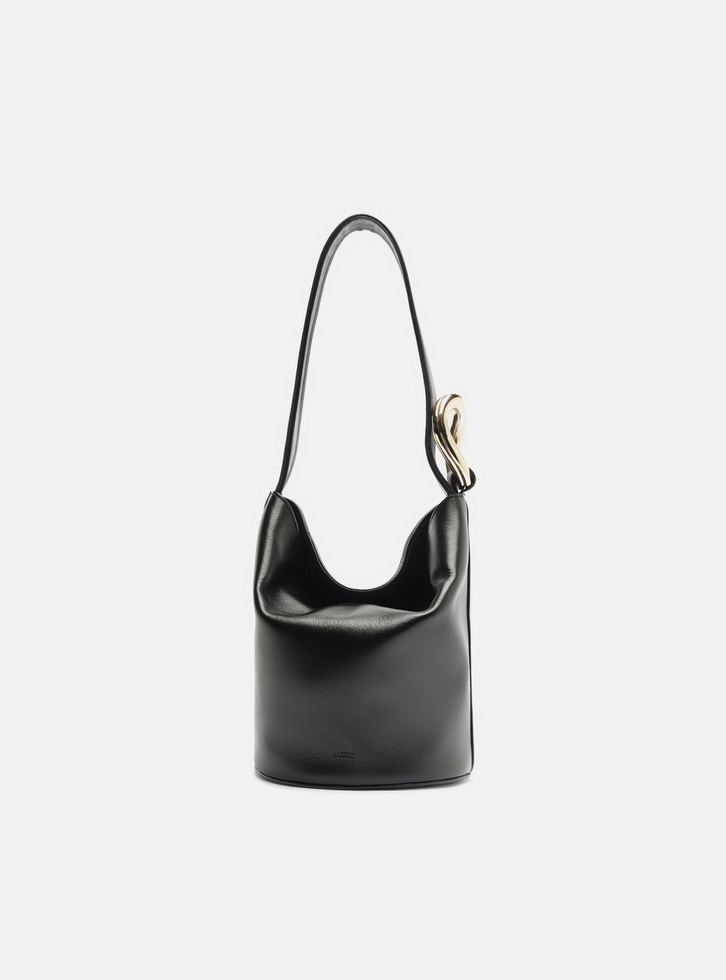 Bolsa Bucket Preta Couro Pequena