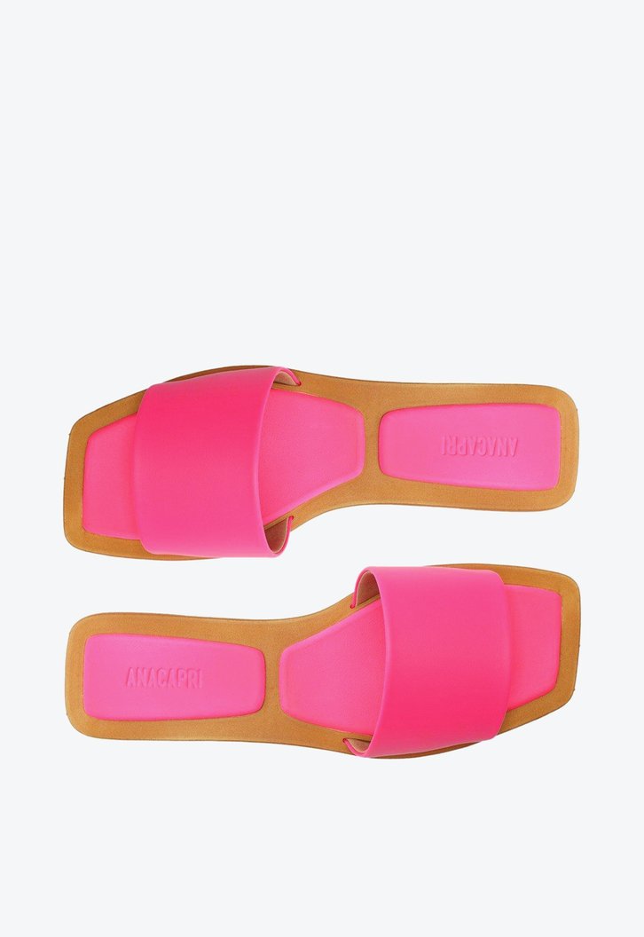 Rasteira Rosa Neon Anacapri Bico Quadrado Tira Única