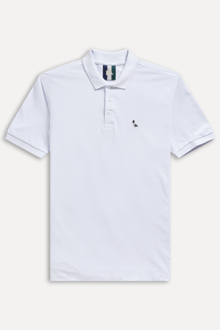 CAMISA POLO BRANCA RESERVA PIQUET PATCH PICA PAU TRICOLOR