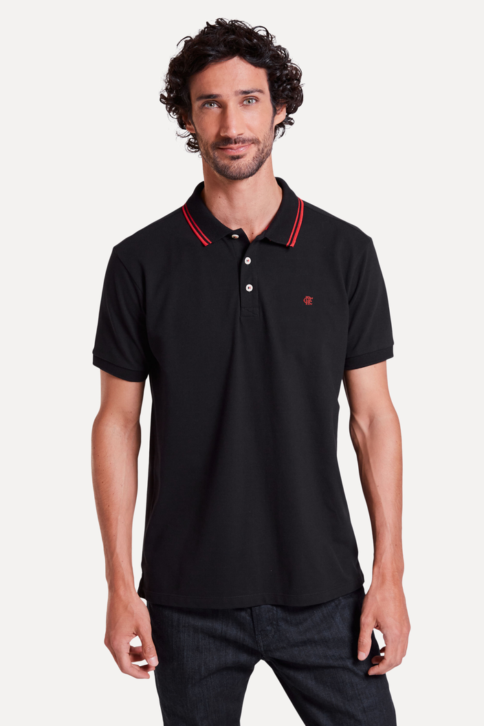 POLO PRETA RESERVA FRISO BORDADO FLAMENGO MASCULINA